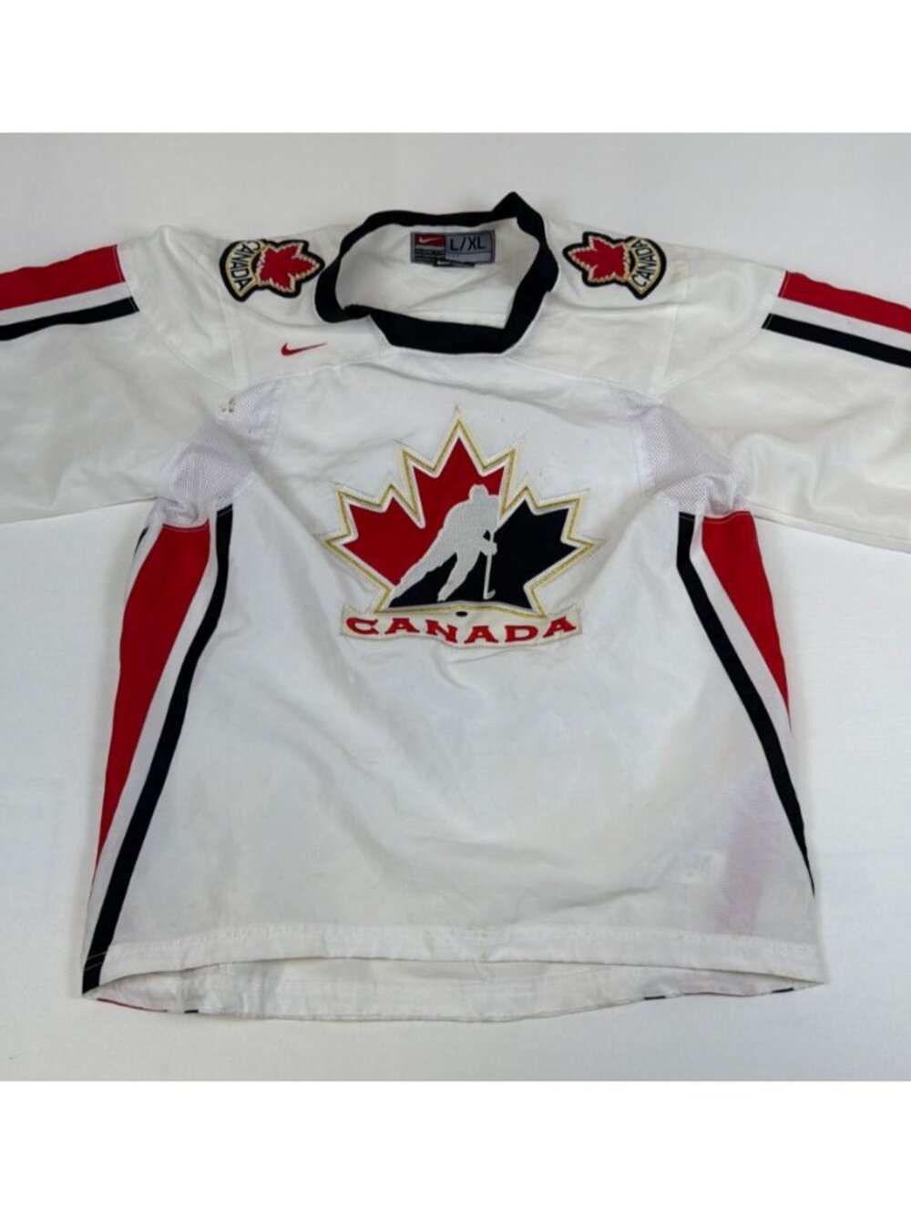 VTG Nike Team Canada Hockey Jersey L/XL White Red Nike Hockey Engineered Mens